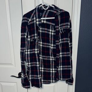 Navy Blue Plaid Button-Up Shirt/Flannel